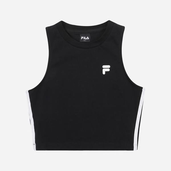 Fila Heritage Color Block Crop Sleeveless Women's T-Shirts - Black,NZ 917-72304